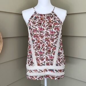 Lucky Brand Floral Halter Top Embroidered Lace Linen Rayon Blend Womens Small